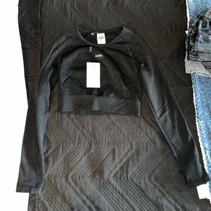 Gymshark Flex Sports Long Sleeve Crop Top - Black/Grey